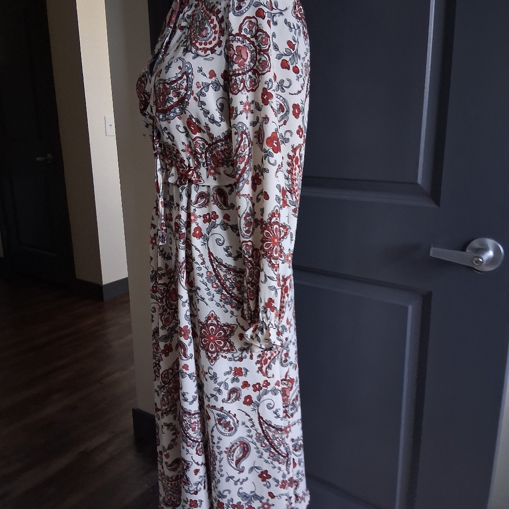 BANANA REPUBLIC V-Neck Peasant Handkerchief Hem Midi Dress - Picture 3 of 5